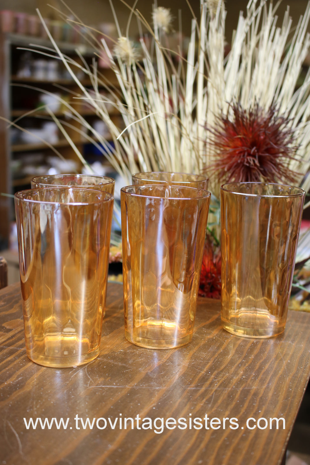 Jeannette Hex Optic Iridescent Marigold Juice Cups