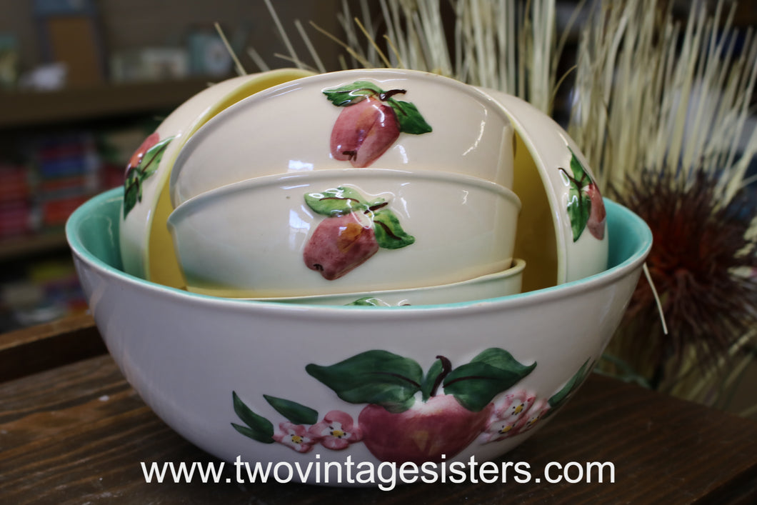 Los Angeles Potteries  Apples Ceramic Salad Bowl Set - Vintage Collectible