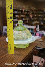 Load image into Gallery viewer, Northwood Jewel Flower Canary Uranium Vaseline Glass Butter Dish