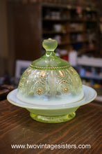 Load image into Gallery viewer, Northwood Jewel Flower Canary Uranium Vaseline Glass Butter Dish
