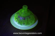 Load image into Gallery viewer, Northwood Jewel Flower Canary Uranium Vaseline Glass Butter Dish
