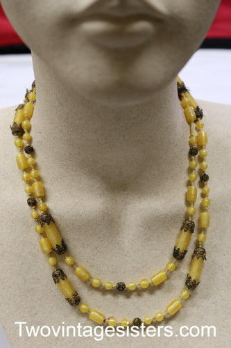 Victorian Yellow Agate & Brass Necklace Vintage