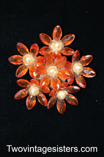 Vintage 60's Orange Flower Pin Brooch - Vintage Sisters Collection