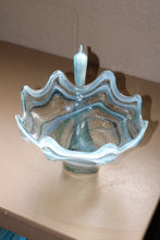 Load image into Gallery viewer, 1970s Sooner Glass Multi Color Blue Swirl Swan Bowl with Ruffled Rim