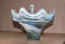 Load image into Gallery viewer, 1970s Sooner Glass Multi Color Blue Swirl Swan Bowl with Ruffled Rim