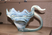 Load image into Gallery viewer, 1970s Sooner Glass Multi Color Blue Swirl Swan Bowl with Ruffled Rim