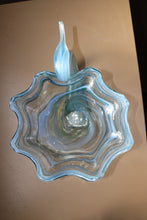 Load image into Gallery viewer, 1970s Sooner Glass Multi Color Blue Swirl Swan Bowl with Ruffled Rim