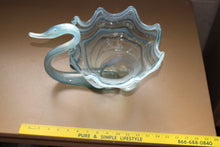 Load image into Gallery viewer, 1970s Sooner Glass Multi Color Blue Swirl Swan Bowl with Ruffled Rim