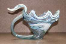 Load image into Gallery viewer, 1970s Sooner Glass Multi Color Blue Swirl Swan Bowl with Ruffled Rim