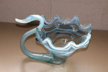 Load image into Gallery viewer, 1970s Sooner Glass Multi Color Blue Swirl Swan Bowl with Ruffled Rim