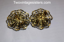 Load image into Gallery viewer, Vintage Pair Brass Filigree Brooch &amp; Cabochon Stones
