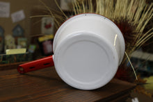 Load image into Gallery viewer, Vintage 7&quot; White Red Enamelware Small Stove Grill Camping Sauce Pan
