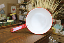 Load image into Gallery viewer, Vintage 7&quot; White Red Enamelware Small Stove Grill Camping Sauce Pan
