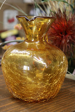 Load image into Gallery viewer, Vintage Hand Blown Amber Crackle Glass Pitcher Handled 6 inch

