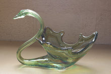 Load image into Gallery viewer, 1970s Sooner Glass Green Swan Bowl with Ruffled Rim