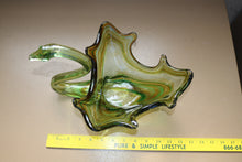 Load image into Gallery viewer, 1970s Sooner Glass Green Swan Bowl with Ruffled Rim
