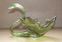 Load image into Gallery viewer, 1970s Sooner Glass Green Swan Bowl with Ruffled Rim