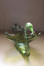 Load image into Gallery viewer, 1970s Sooner Glass Green Swan Bowl with Ruffled Rim