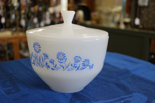 Vintage Federal Glass 1 1/2 Qt Mixing Bowl Blue Floral FEG29