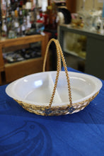 Load image into Gallery viewer, Divided Glasbake Casserole Dish With Gold Metal Basket Baking Dish Serving Dish