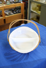 Load image into Gallery viewer, Divided Glasbake Casserole Dish With Gold Metal Basket Baking Dish Serving Dish