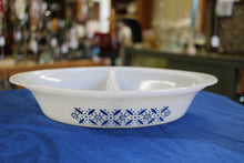 Load image into Gallery viewer, Divided Glasbake Casserole Dish With Gold Metal Basket Baking Dish Serving Dish