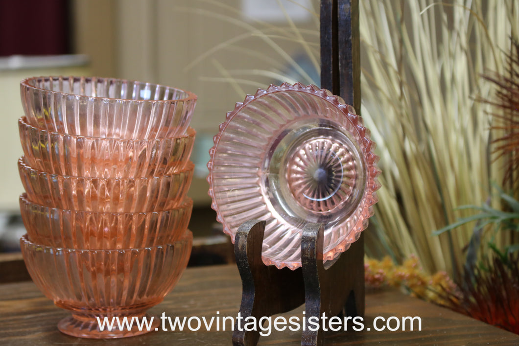 Anchor Hocking Queen Mary Pink Champagne Sherbet Set