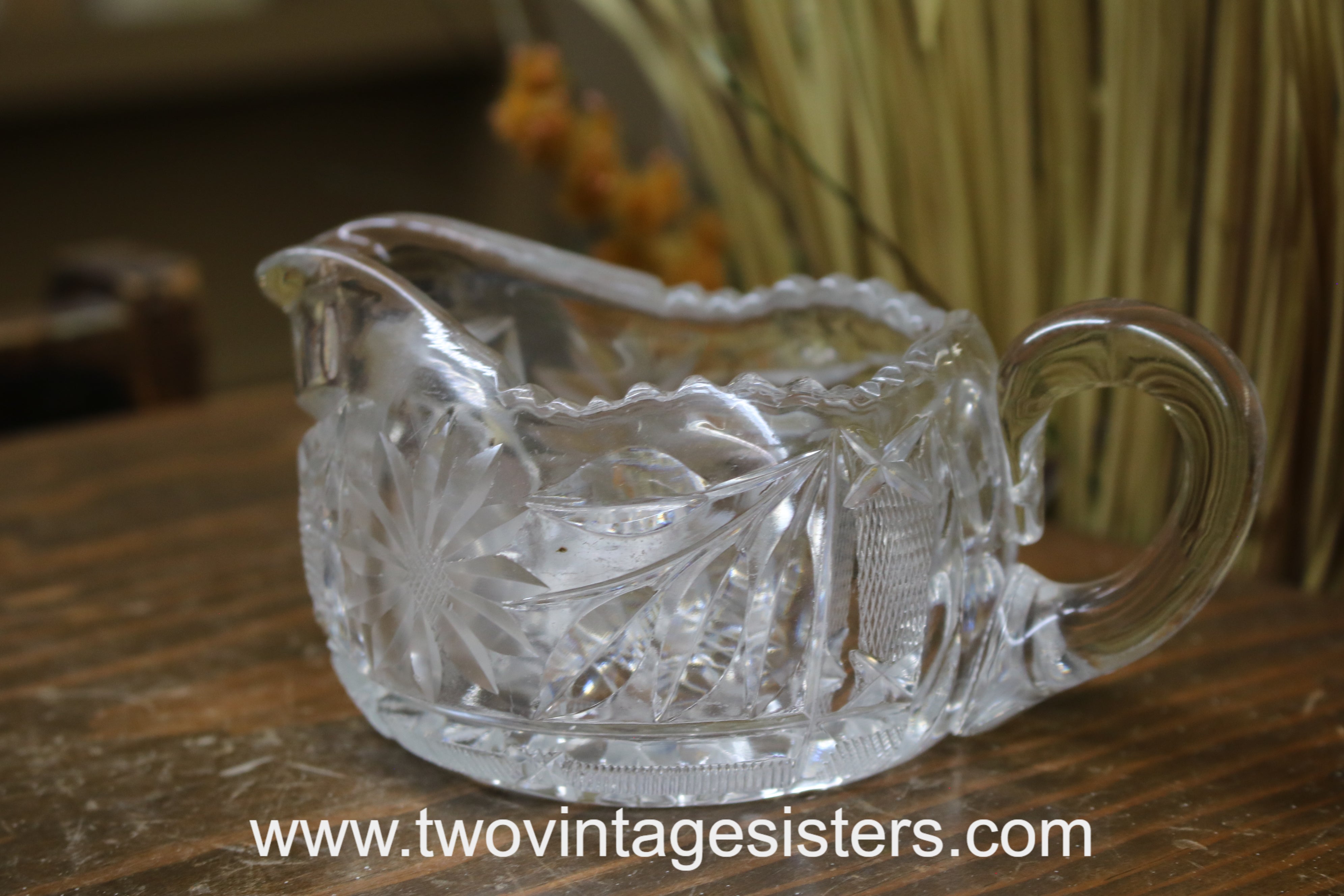 VINTAGE CRYSTAL ( LOOKING ) CREAMER MEASURING CUP CUT GLASS ETCHED CLEAR