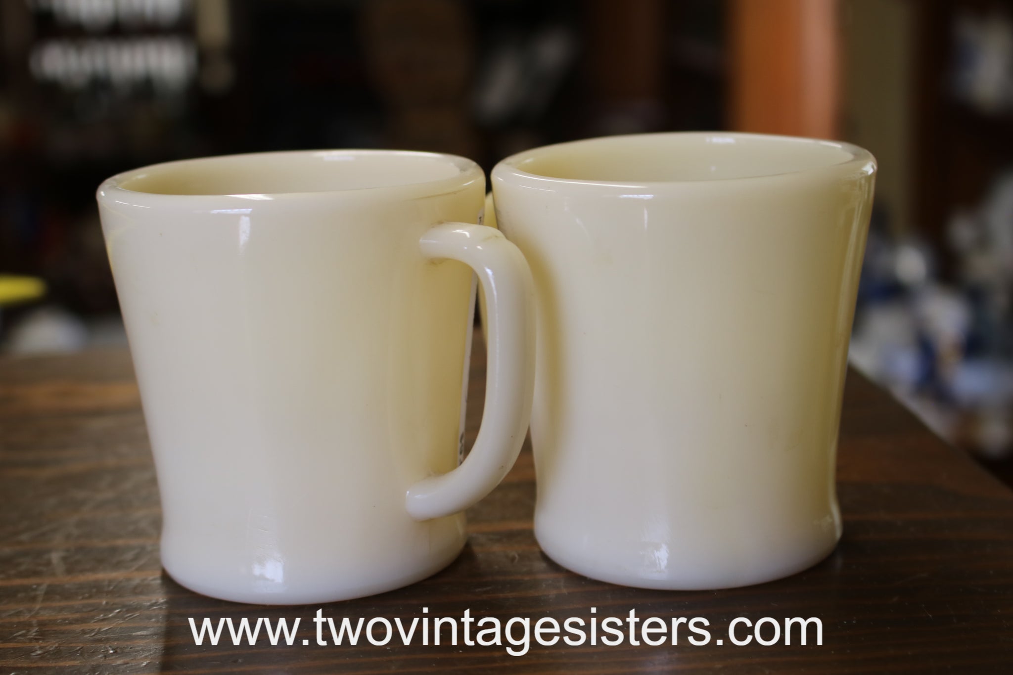 Pair Fire King Ivory Flat Bottom Mugs 