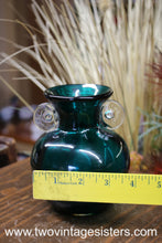 Load image into Gallery viewer, Teal Blue Glass Vase Clear Handles - Vintage Glass
