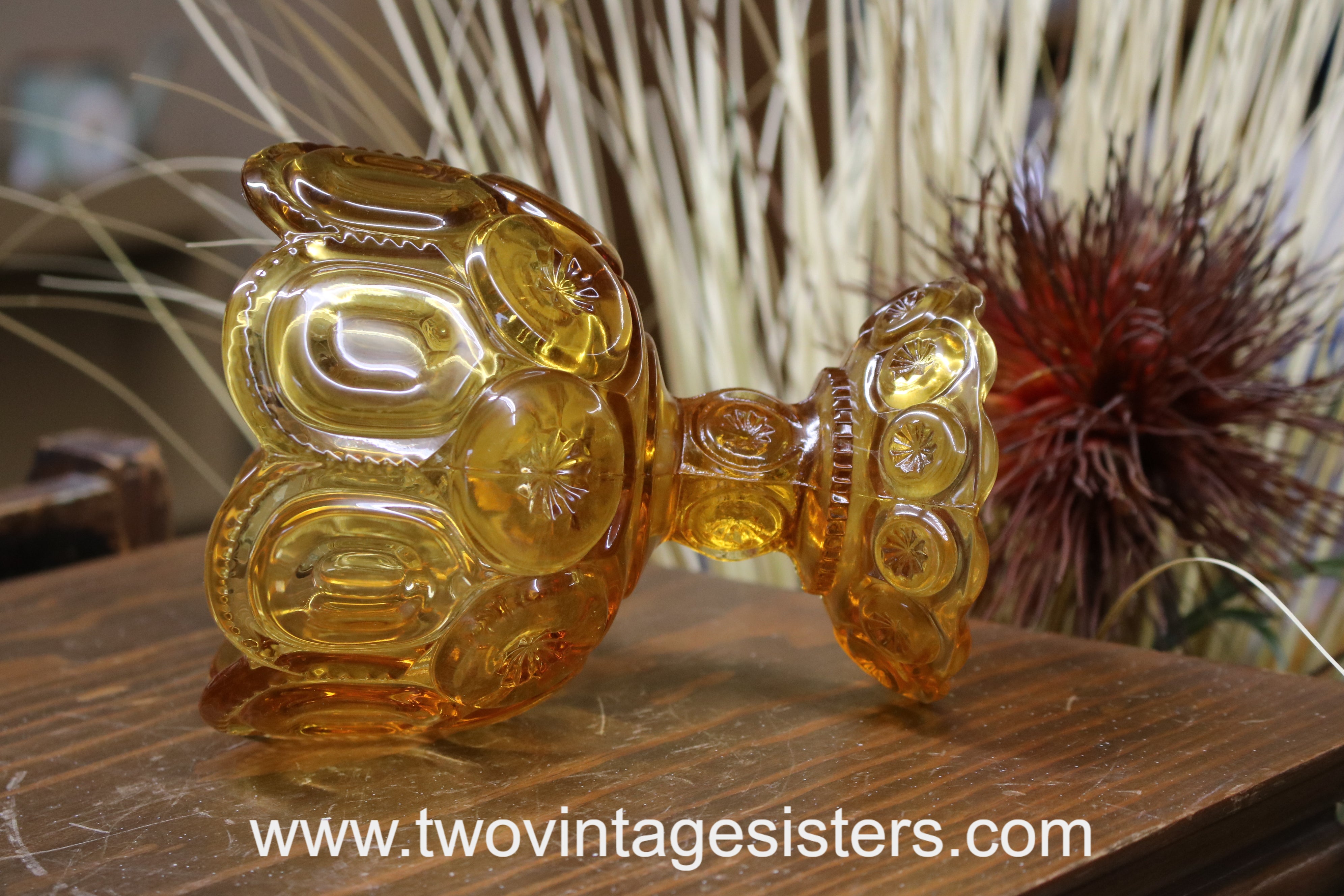 バーベキュー・調理用品 Vintage Amber Moon and Stars Goblets Vintage LE Smith Amber Moon and Stars Glass Pedestal Compote