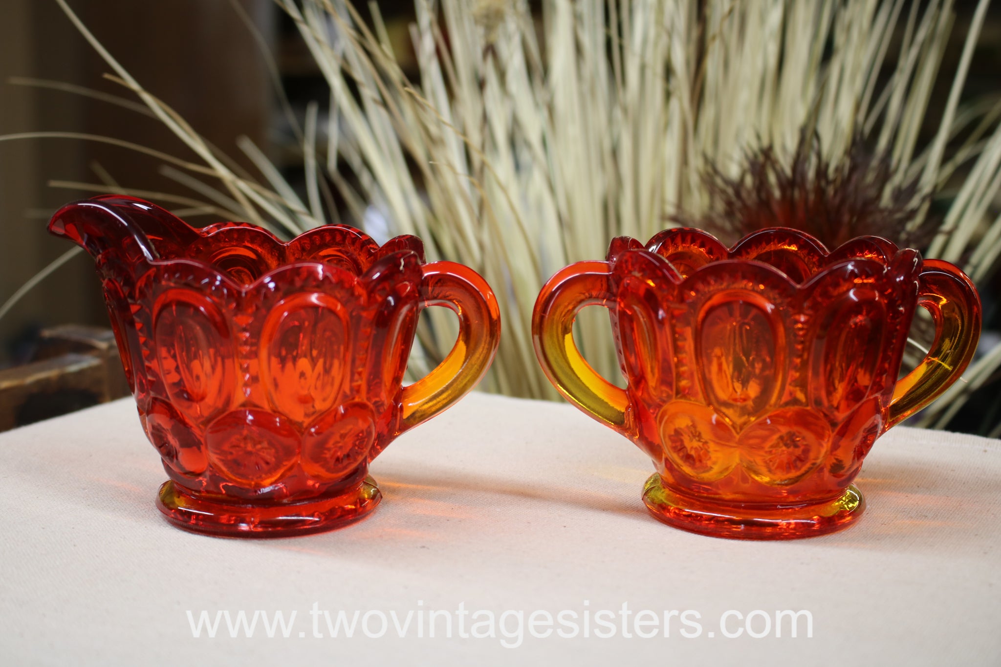 L.E Smith Glass Amberina Sugar Creamer - Vintage Glass