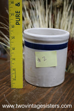 Load image into Gallery viewer, Primitive Roseville Ceramic Crock Blue Stripe - Collectible
