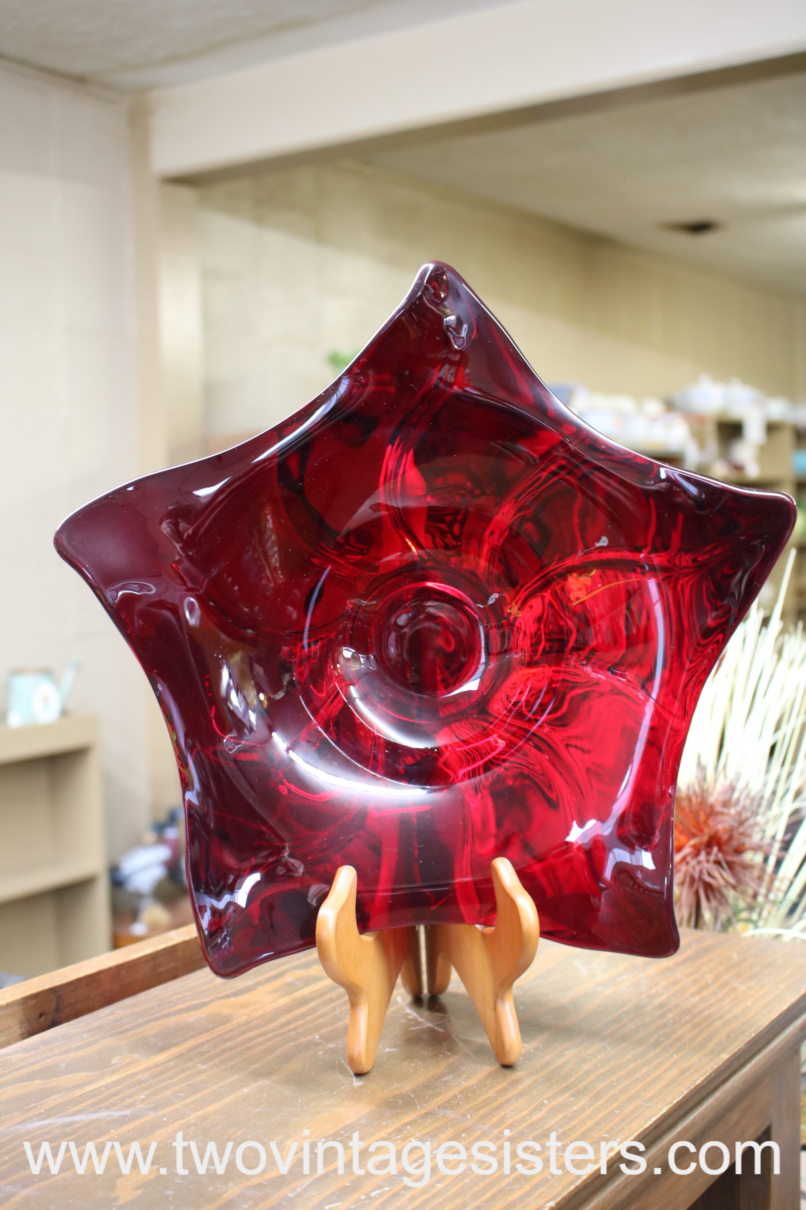 Ruby Red Carnival Glass Star and Arch Nappy Bowl