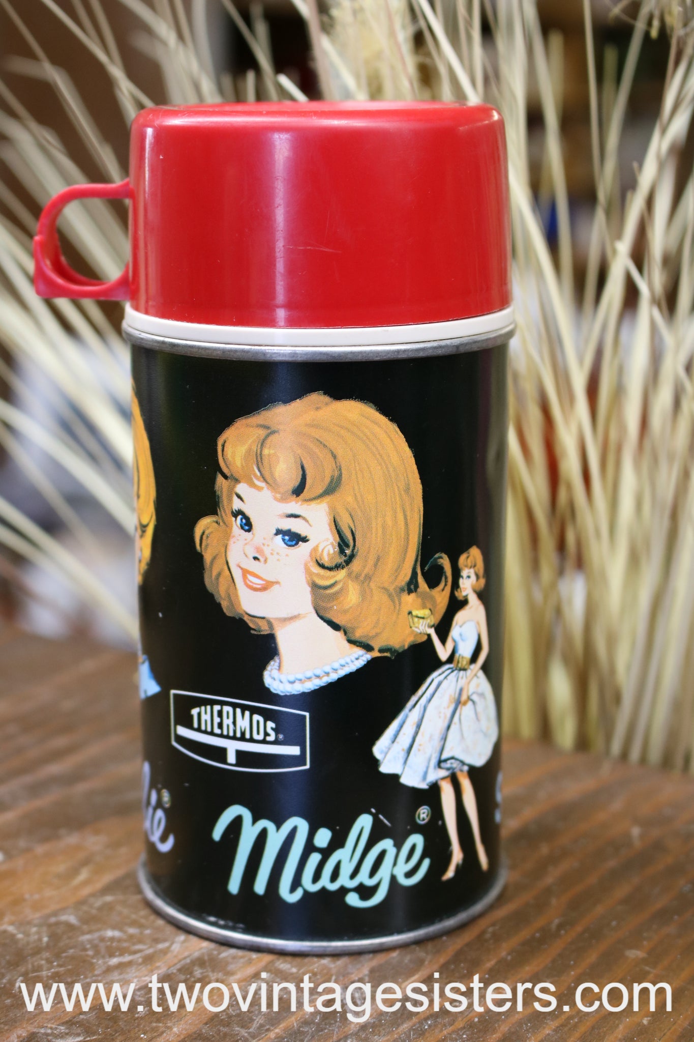 1965 Barbie Midge Skipper Black Thermos - Vintage Collectible