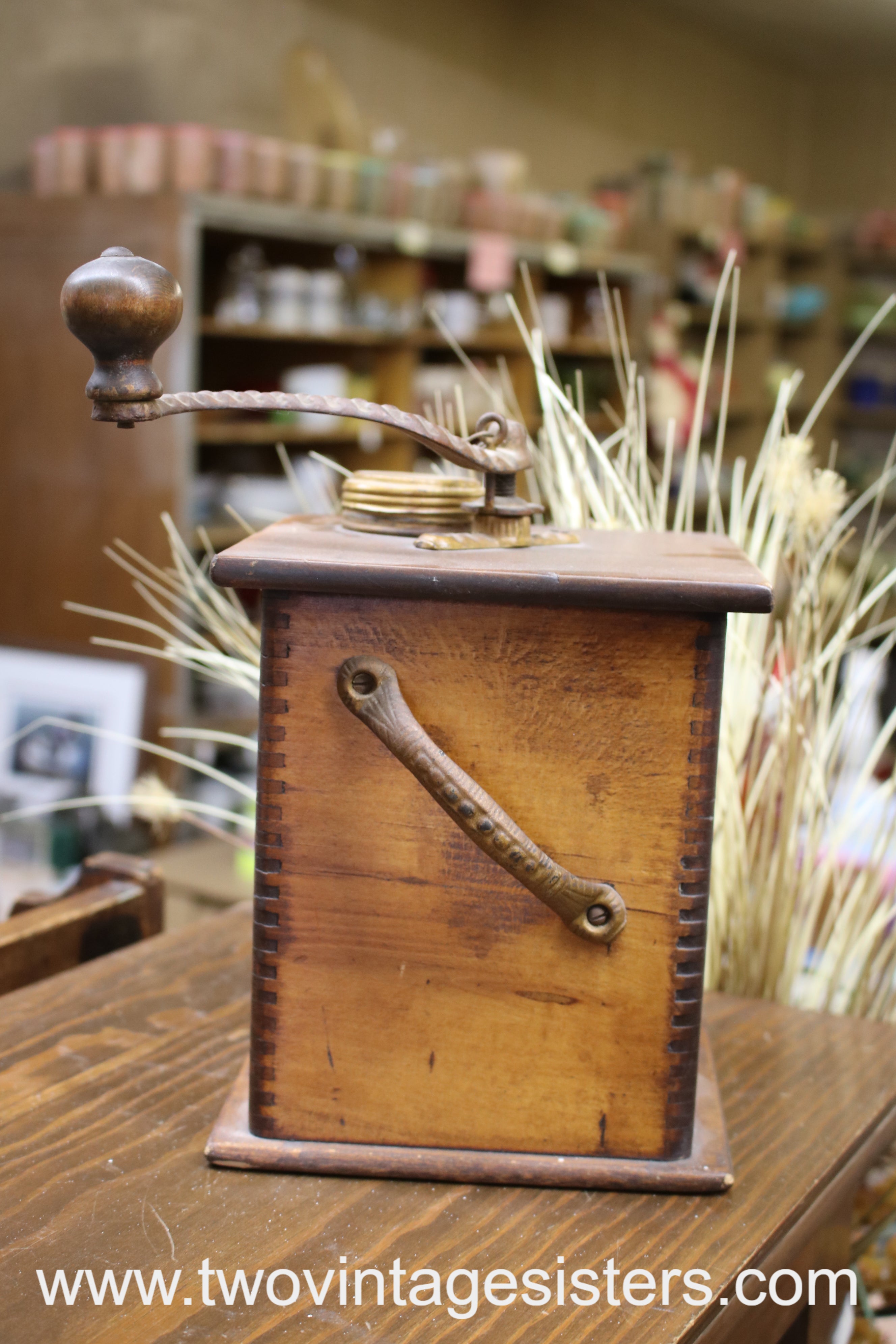 Antique HandCranked Wooden Coffee Grinder Mill - Main Image