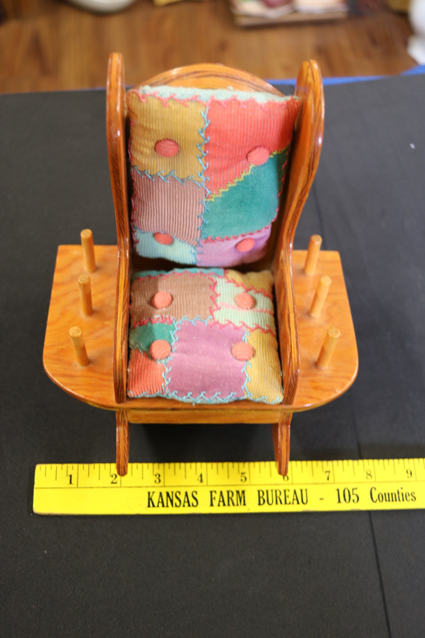 Antique Sewing Rocking Chair Caddy Pin Cushion Thread Holder