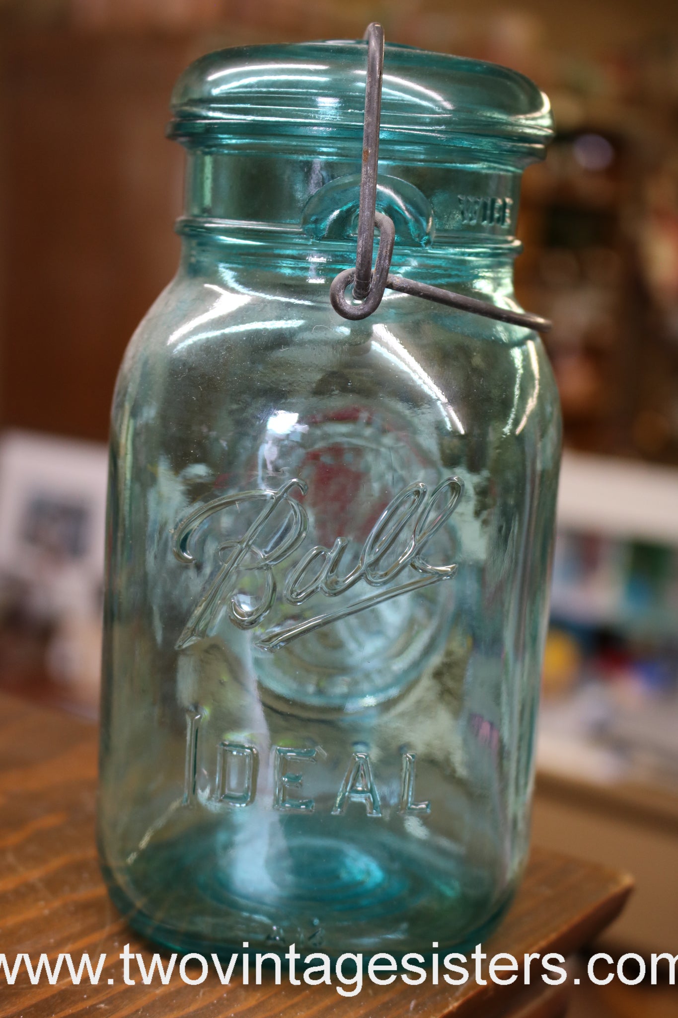 Aqua Blue Ball Perfect Mason Quart Mason Jar Open B Made -  in