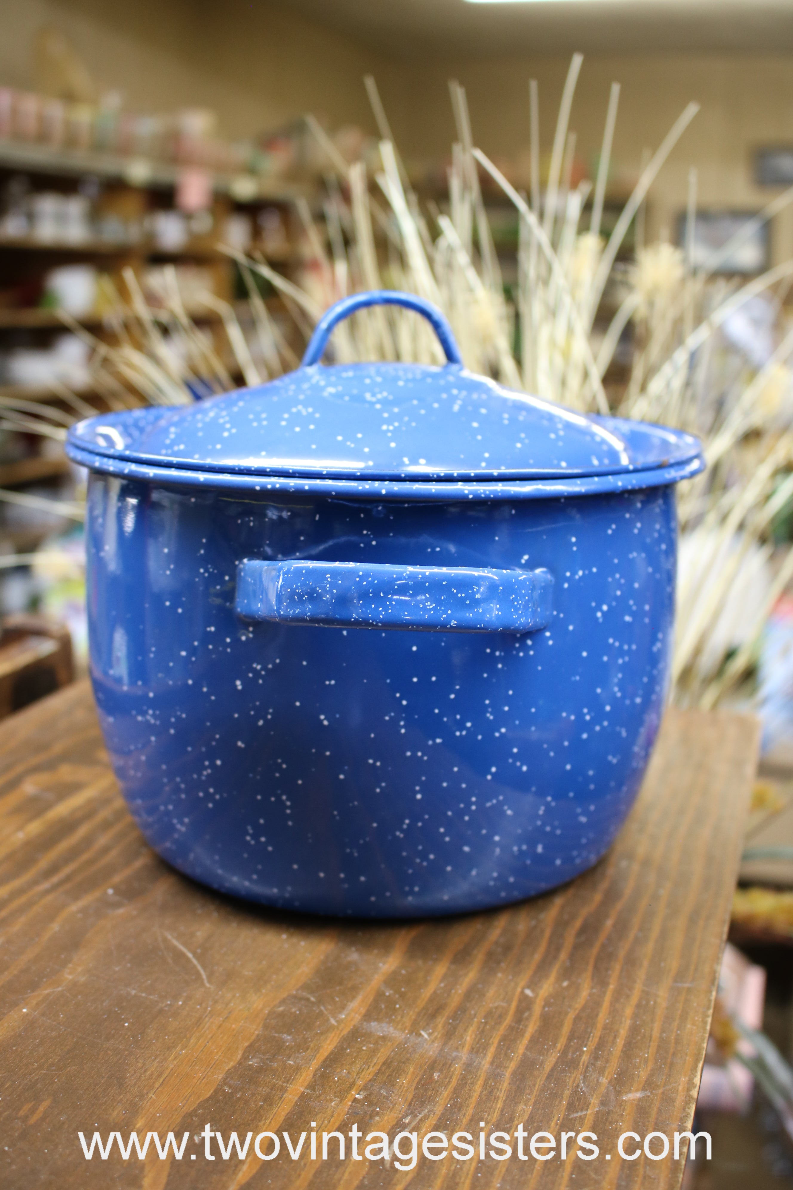 Lot of 3 Speckled Blue Enamel Camping Cookware Pots