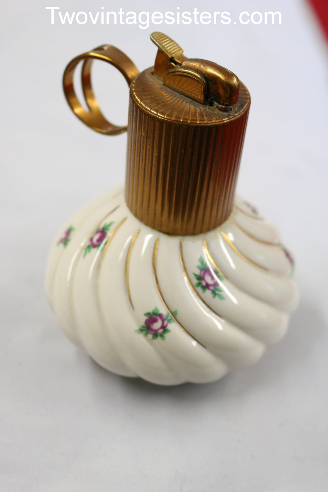 Vintage Evans Bone China Table Lighter 50s White & Purple Flowers