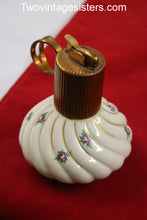 Load image into Gallery viewer, Vintage Evans Bone China Table Lighter 50s White &amp; Purple Flowers
