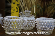 Load image into Gallery viewer, Fenton Hobnail Opalescent Moonstone Creamer Sugar Jam Jar Set
