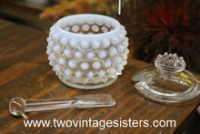 Load image into Gallery viewer, Fenton Hobnail Opalescent Moonstone Creamer Sugar Jam Jar Set
