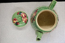 Load image into Gallery viewer, Floral Teapot Red Flowers Green Pot
