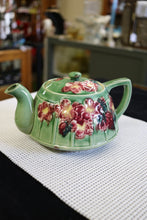 Load image into Gallery viewer, Floral Teapot Red Flowers Green Pot
