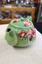 Load image into Gallery viewer, Floral Teapot Red Flowers Green Pot

