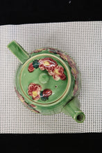 Load image into Gallery viewer, Floral Teapot Red Flowers Green Pot
