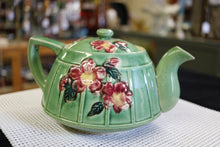 Load image into Gallery viewer, Floral Teapot Red Flowers Green Pot
