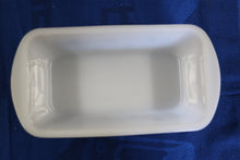 Load image into Gallery viewer, Glasbake J522 White Glass 1 1/2 Quart Loaf Pan Blue Clover Design 
