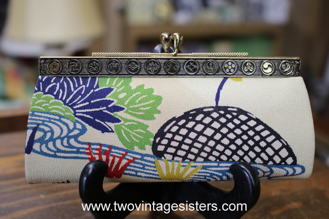 Japanese Okinawan Multi Color Canvas Kimono Coin Clutch
